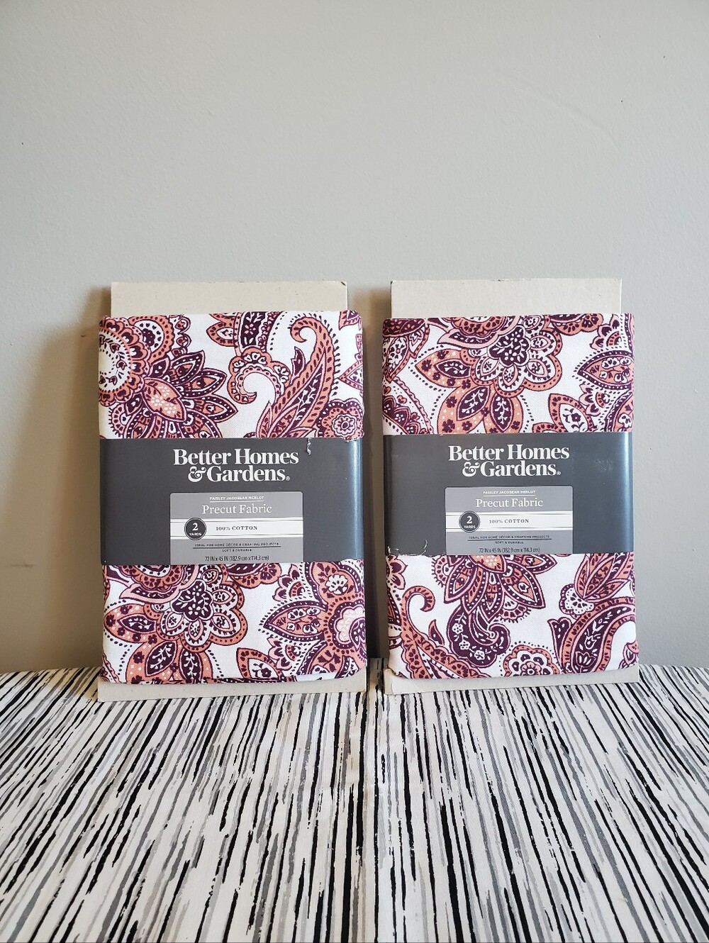 2 Pack Paisley 100% Cotton Precut Fabric 4 Yards Total 72in x 45in